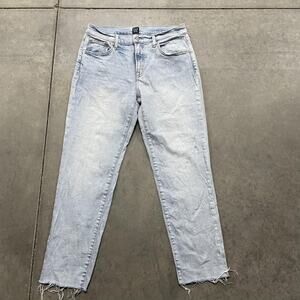 GAP Jeans Womens 4/27 Light Wash Girlfriend Raw Hem Distressed Denim Stretch